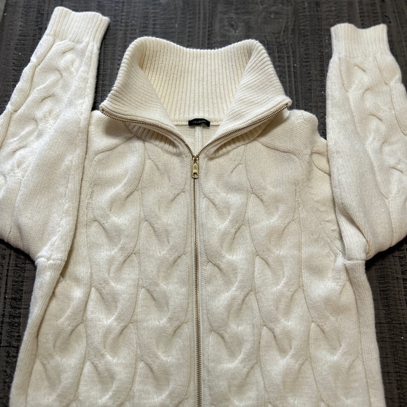 Talbots Cream Cowl Neck Cardigan Zip Up Sweater - Picture 5 of 13